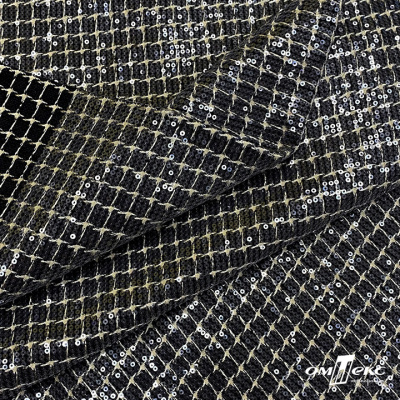 Ткань костюмная с пайетками, 100%полиэстр, 460+/-10 гр/м2, 150см #309 - цв. чёрный - купить в Златоусте. Цена 1 203.93 руб.