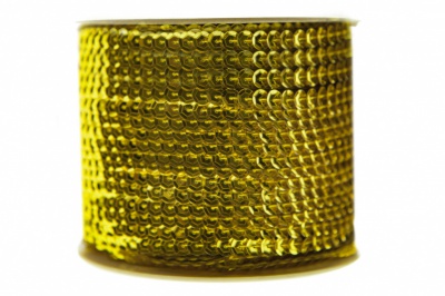 Пайетки "ОмТекс" на нитях, SILVER-BASE, 6 мм С / упак.73+/-1м, цв. 7 - св.золото - купить в Златоусте. Цена: 468.37 руб.