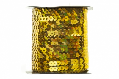 Пайетки "ОмТекс" на нитях, SILVER SHINING, 6 мм F / упак.91+/-1м, цв. 48 - золото - купить в Златоусте. Цена: 356.19 руб.