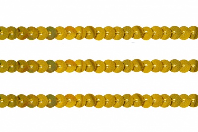Пайетки "ОмТекс" на нитях, SILVER SHINING, 6 мм F / упак.91+/-1м, цв. 48 - золото - купить в Златоусте. Цена: 356.19 руб.